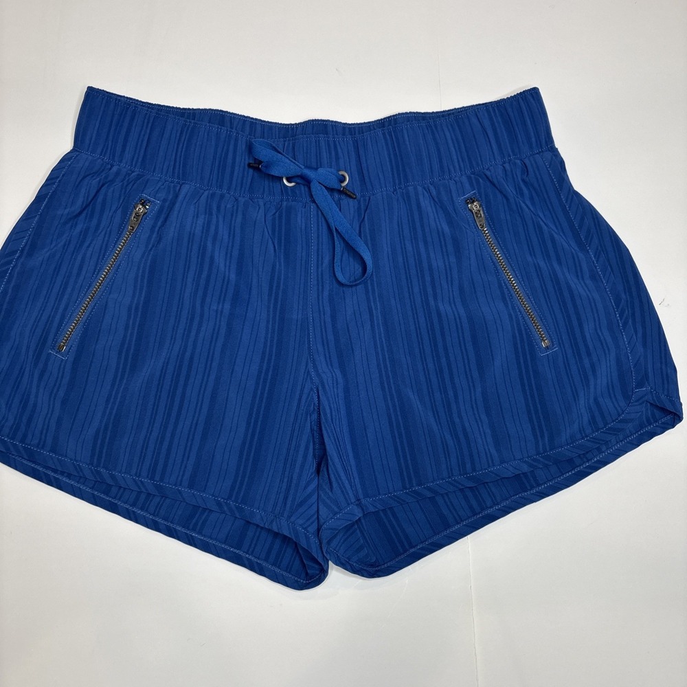 Athleta Blue Pinstripe Running Shorts - Size Small